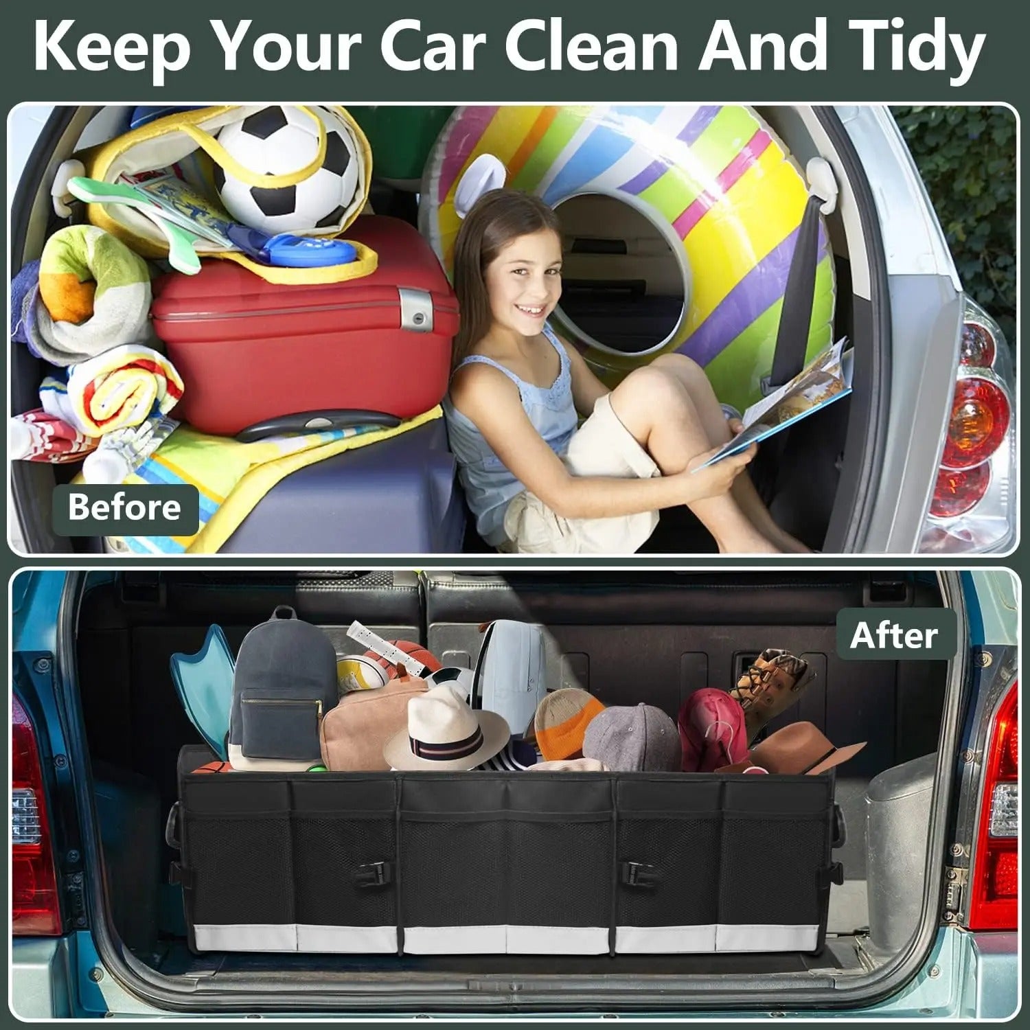 95L Foldable Car Trunk Organizer – Large Capacity Storage Box with Adjustable Straps - Delicate Leather  