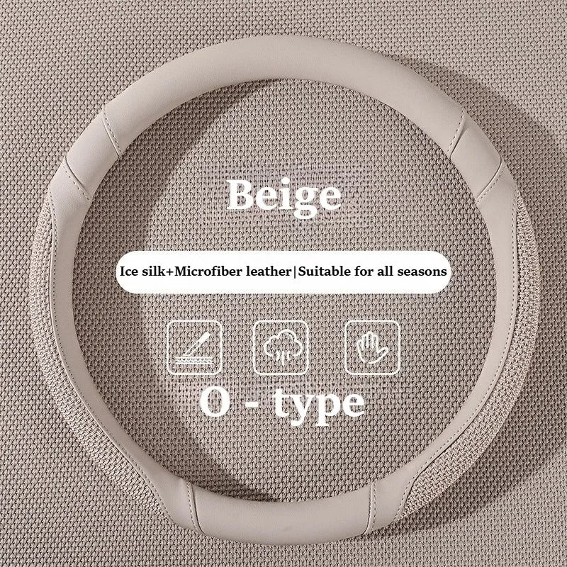 Ice Silk & Leather Steering Wheel Cover – Anti-Slip Universal All-Season Fit - Delicate Leather  