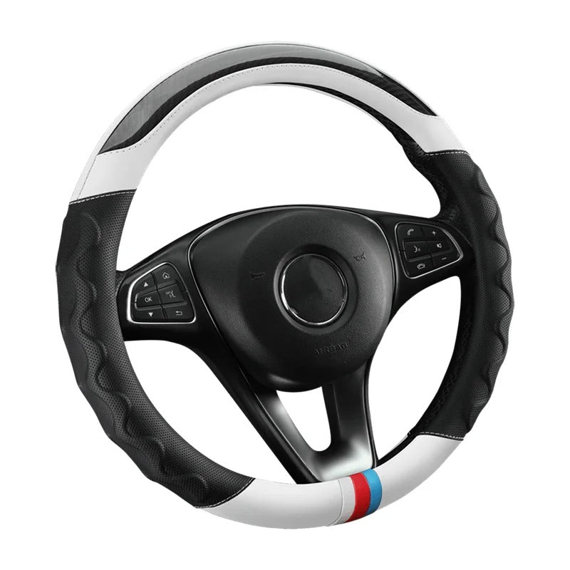 Fashion Carbon Fiber Leather Car Steering Wheel Cover – Breathable Non-Slip Steering Cover, Universal 37–38 cm, Multiple Colors - Delicate Leather  