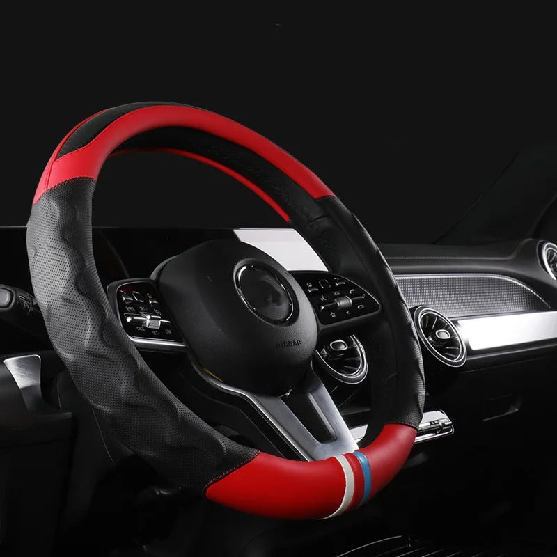 Fashion Carbon Fiber Leather Car Steering Wheel Cover – Breathable Non-Slip Steering Cover, Universal 37–38 cm, Multiple Colors - Delicate Leather  