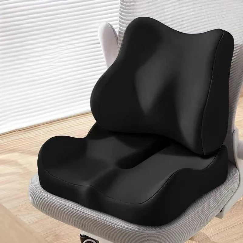 Memory Foam Seat Cushion & Back Pillow Set – 2-Piece Comfort Set for Office Chair & Car - Delicate Leather