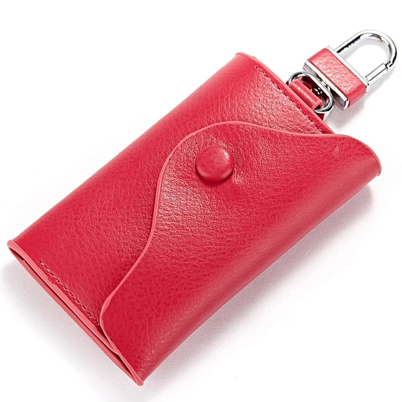 Genuine Leather Key Case Wallet – Multi-Function Key Organizer with Buckle and Card Slot for Men and Women - Delicate Leather  