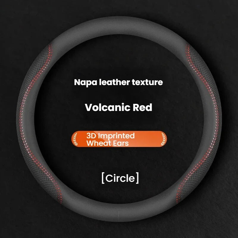 Universal Genuine Leather Steering Wheel Cover 38cm – Ultra-Thin Breathable Non-Slip Sweat-Absorbent Car Steering Wheel Protector - Delicate Leather
