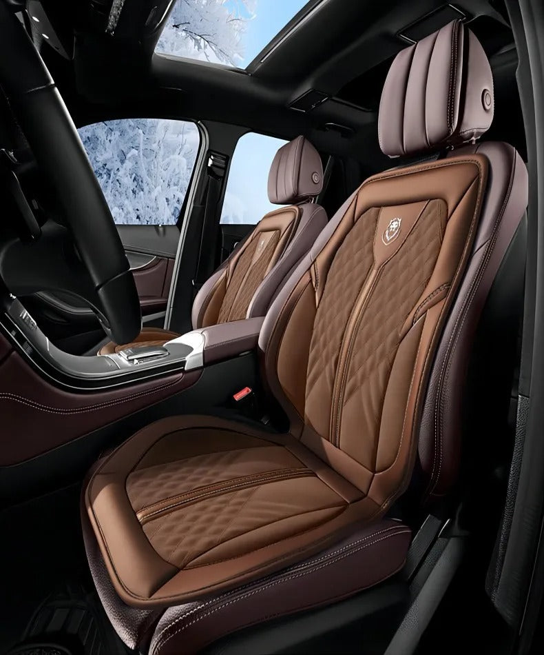 Universal Heated Car Seat Cushion with Graphene Heating – Leather Heated Seat Cover for Winter, Black & Brown - Delicate Leather
