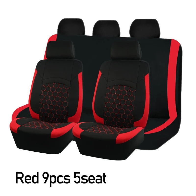 Universal Racing Car Seat Covers Set – Polyester Hexagon Embroidery with Sponge Padding (4 PCS) - Delicate Leather