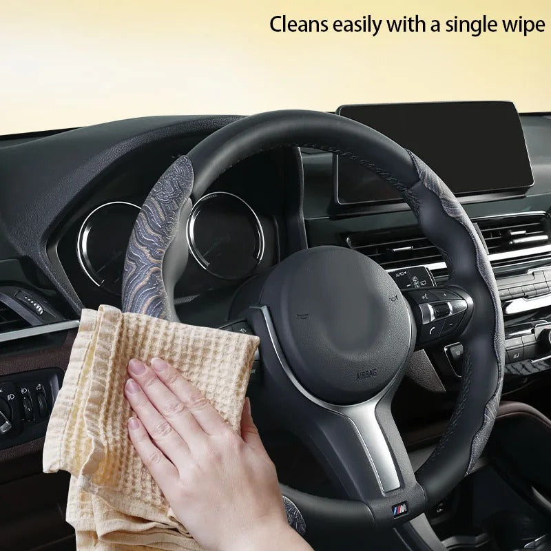 Universal Antique Pattern Steering Wheel Cover 38cm – Segmented Breathable Ultra-Thin Non-Slip Car Steering Wheel Protector - Delicate Leather