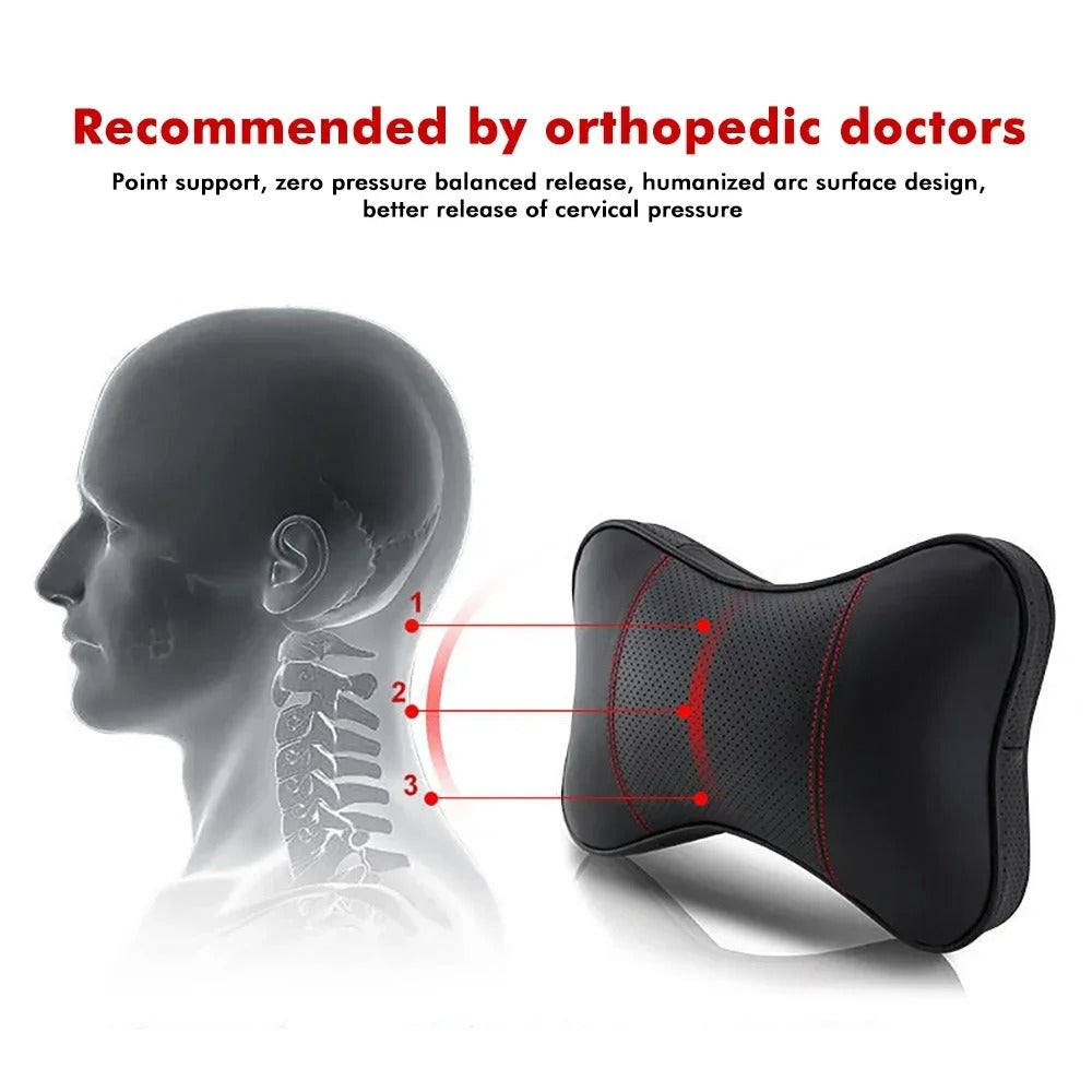 Leather Car Headrest Pillow – Breathable Universal Cushion for Vehicle Interior - Delicate Leather  