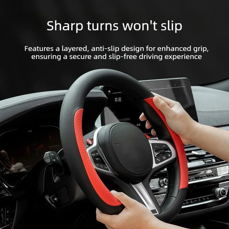 Nappa Leather Steering Wheel Cover – Non-Slip Universal 38 cm