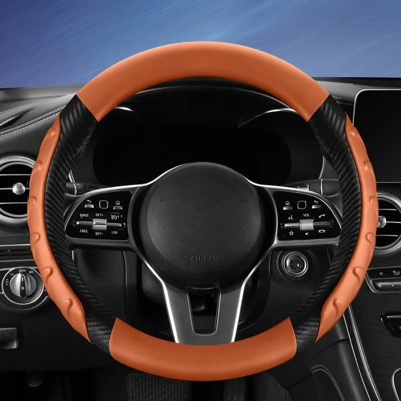 Carbon Fiber Leather Steering Wheel Cover – Universal O/D Shape Non-Slip Grip - Delicate Leather