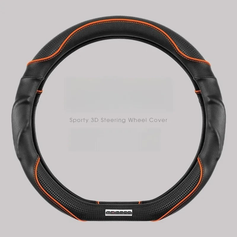 Nappa Leather Steering Wheel Cover with Carbon Fiber Pattern – Universal Fit 38cm, Non-Slip, All-Season Design - Delicate Leather  