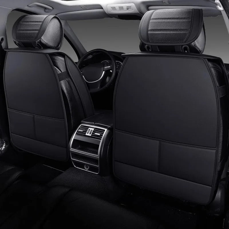 Waterproof Leather Car Seat Covers, Full Set Cushion Protectors for 5-Seat Vehicles (Black Red)