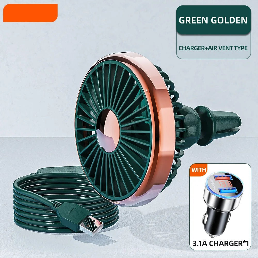 12–24V Mini Car Air Outlet Fan with LED Lighting – USB Powered, 360° Rotating, 3-Speed Cooling Fan for Car, Office & Home Use - Delicate Leather  