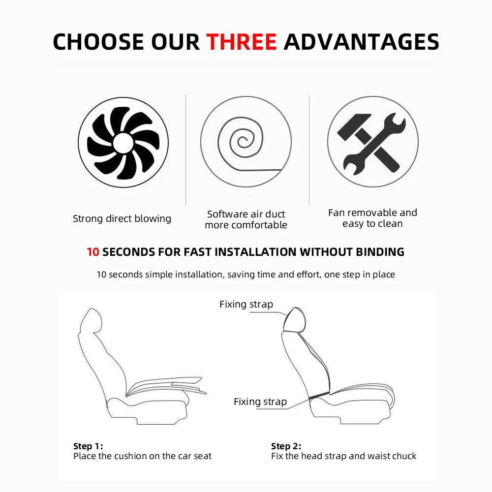 USB Ventilated Car Seat Cushion – 3-Speed Cooling Fan Breathable Universal Seat Cover - Delicate Leather  