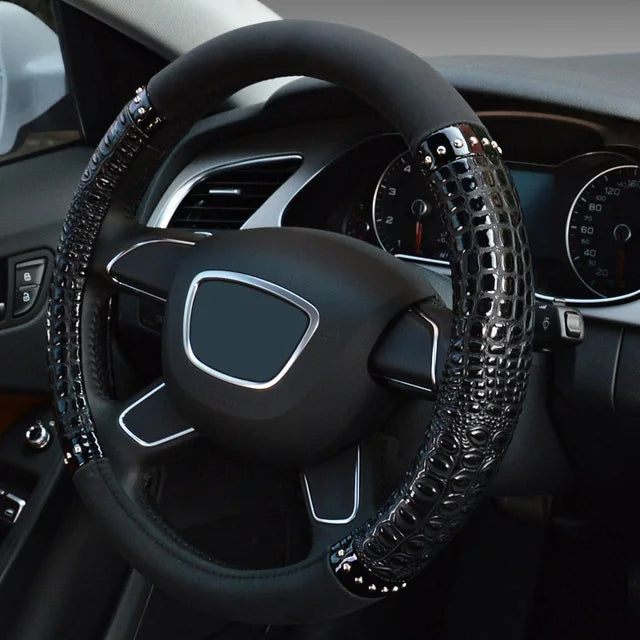 Crocodile Grain Leather Universal Car Steering Wheel Cover – Four Seasons Anti-Slip Sport Handle Case - Delicate Leather  