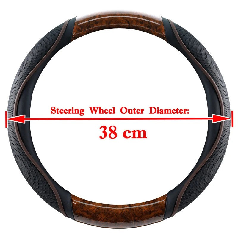 Truck Wood Grain Leather Steering Wheel Cover – 38–50 cm for Lorry, Van & Bus - Delicate Leather