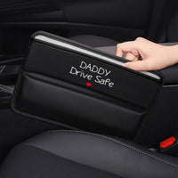 Car Seat Gap Filler Organizer, Custom FIt For Your Cars, Daddy Drive Safe, Multifunctional PU Leather Console Side Pocket Organizer for Cellphones, Cards, Wallets, Keys, Gift for Daddy