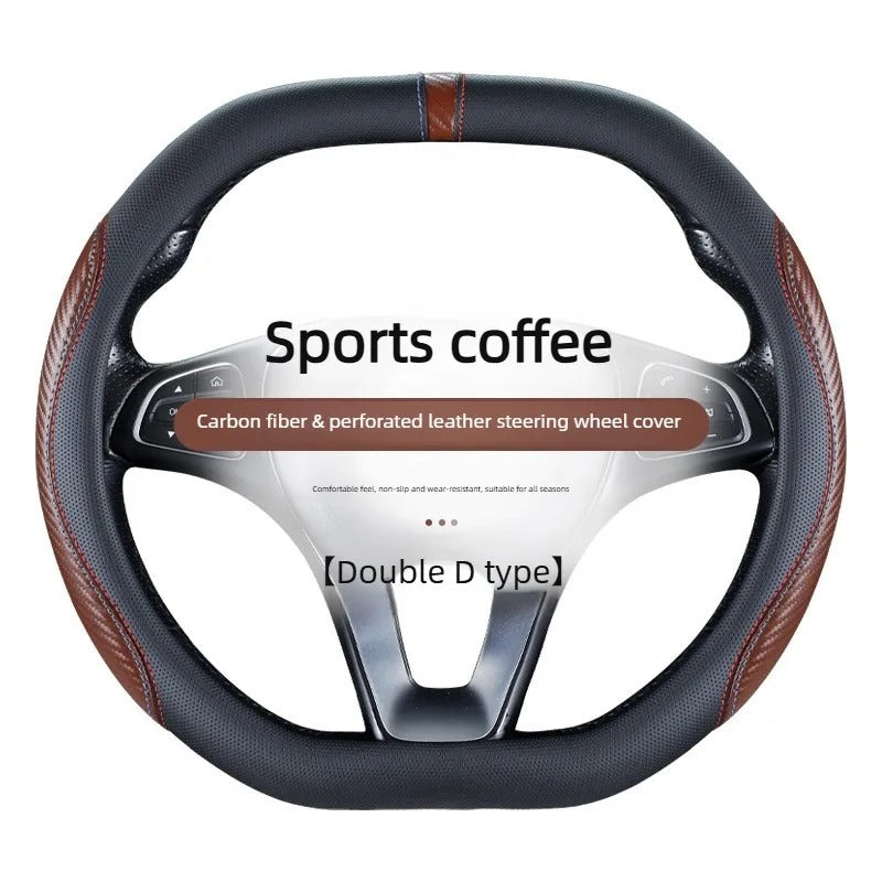 Carbon Fiber Microfiber Leather Steering Wheel Cover – Universal 37–38CM O/D Shape Non-Slip Grip - Delicate Leather