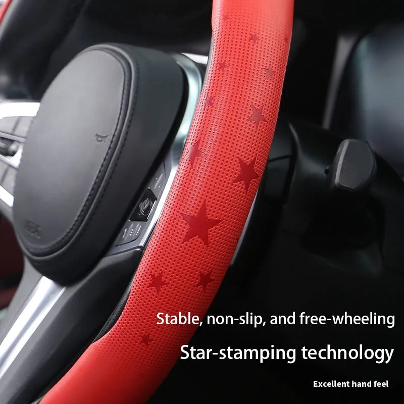Universal Five-Point Star Steering Wheel Cover 38cm – Breathable Ultra-Thin Non-Slip Car Steering Wheel Protector - Delicate Leather