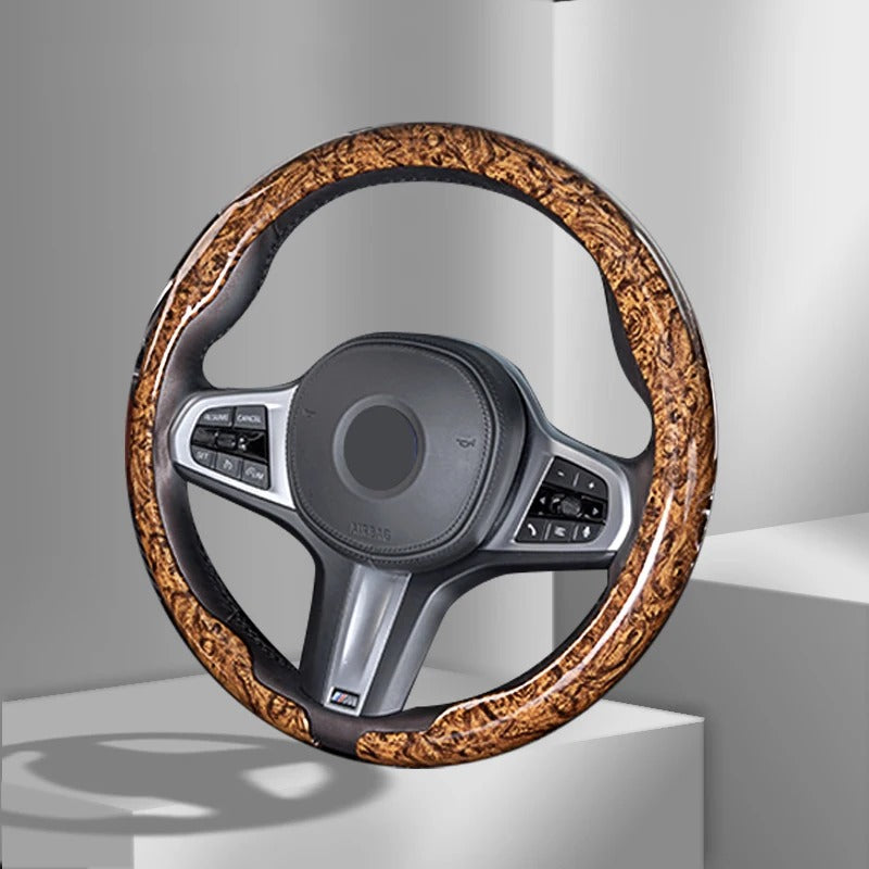 Universal Anti-Slip Wood Grain Steering Wheel Cover 38cm (15 Inch) – Premium Car Steering Wheel Protector - Delicate Leather