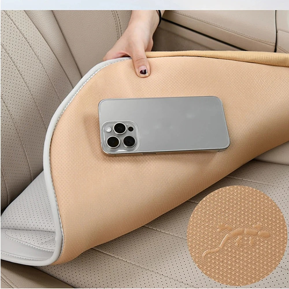 Nappa Leather Car Seat Cover Set – Breathable Four-Season Cushion with Headrest - Delicate Leather  