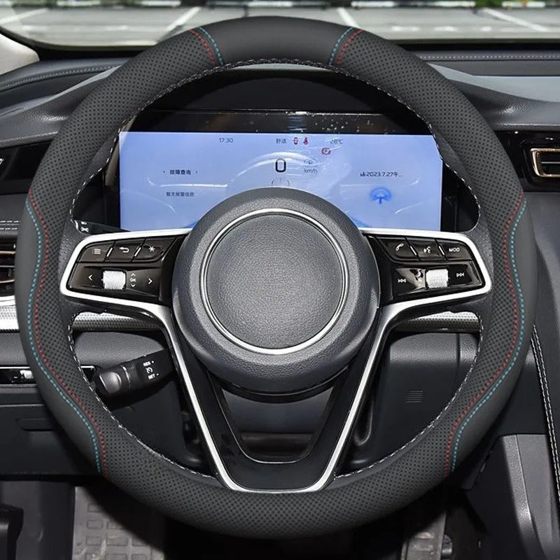 Nappa Leather Steering Wheel Cover – Anti-Slip 38cm Universal Fit Interior Accessory