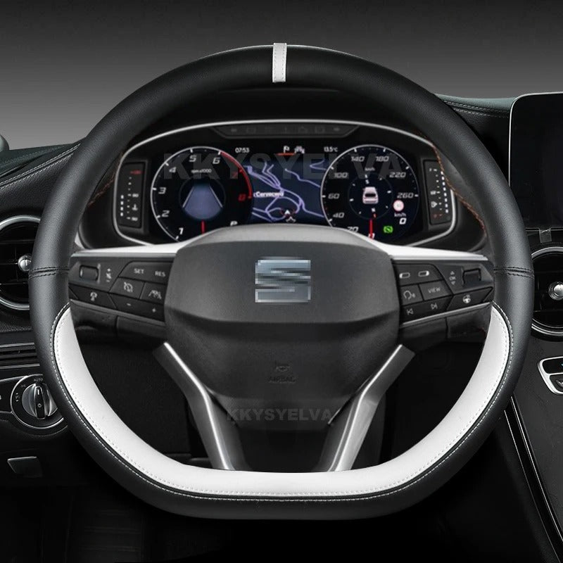 Universal D-Shape Steering Wheel Cover – 38CM Microfiber Leather, Multiple Colors - Delicate Leather  