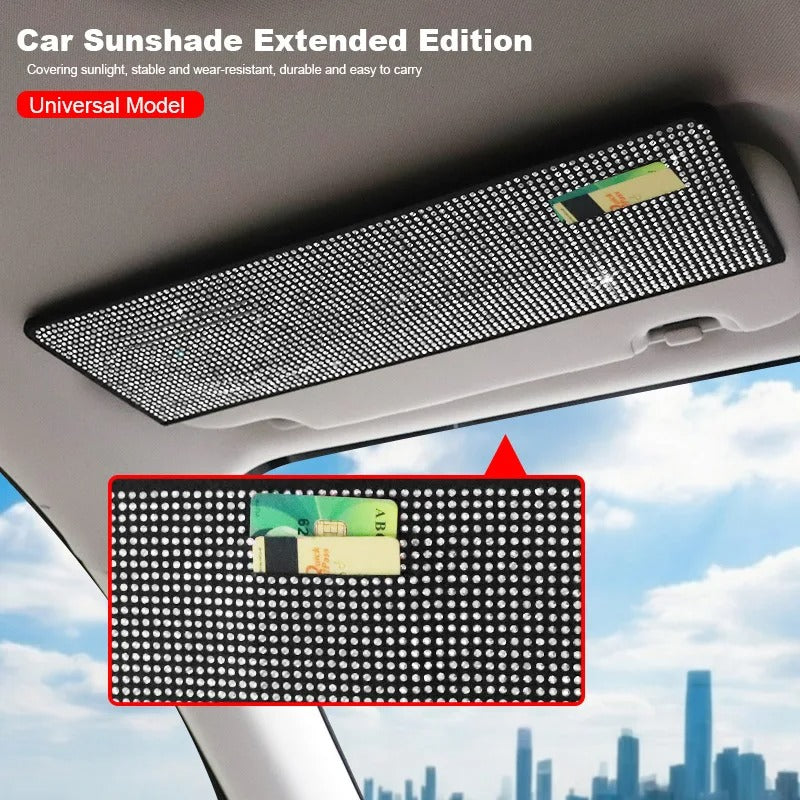Bling Rhinestone Car Sun Visor Extender – Glare Shield with Card & Ticket Holder