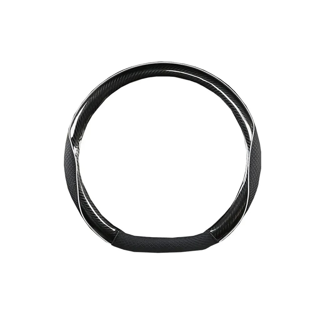 Carbon Fiber Microfiber Leather Steering Wheel Cover – Universal 37–38CM Non-Slip Grip - Delicate Leather