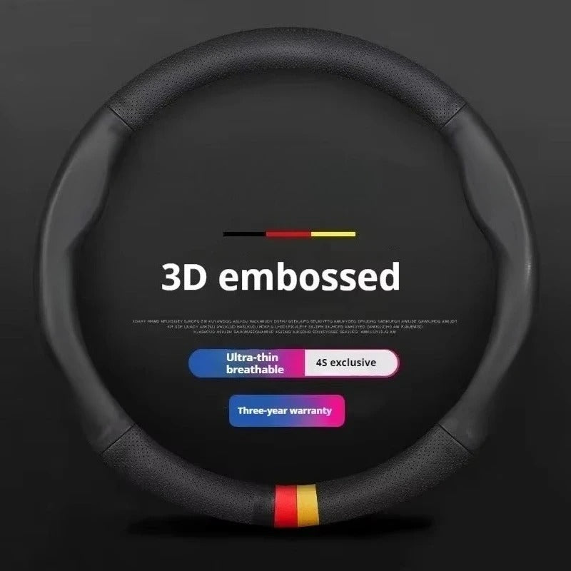 Universal Ventilated Anti-Slip Steering Wheel Cover – Breathable Leather Grip Protector with Carbon Fiber Texture, Fits 36–38cm Steering Wheels - Delicate Leather  