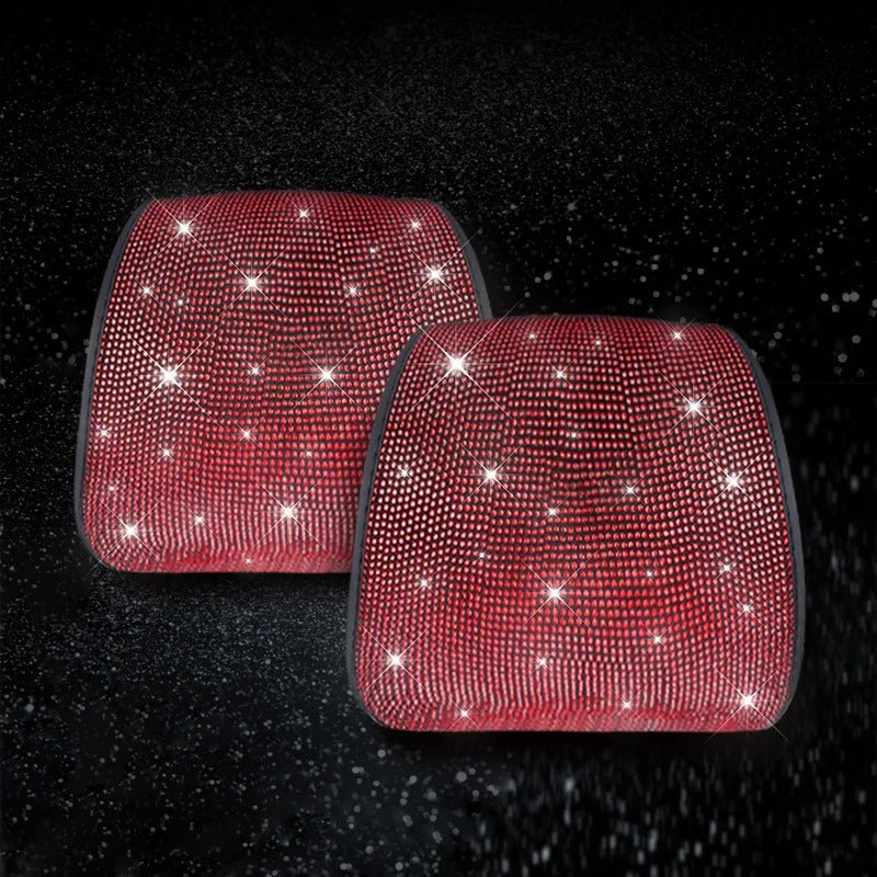 1PC Bling Car Seat Headrest Cover – Rhinestone Plush Headrest Cushion Protector Universal Auto Interior Accessory - Delicate Leather