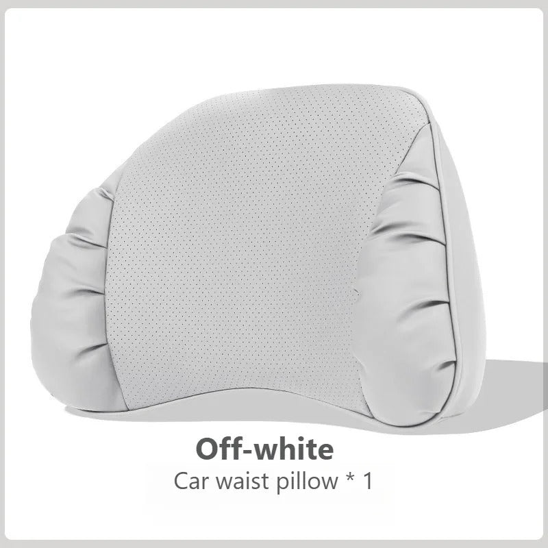 Soft Suede Car Neck & Lumbar Support Pillow Set – Memory Foam Headrest Waist Cushion with Double-Sided Design - Delicate Leather