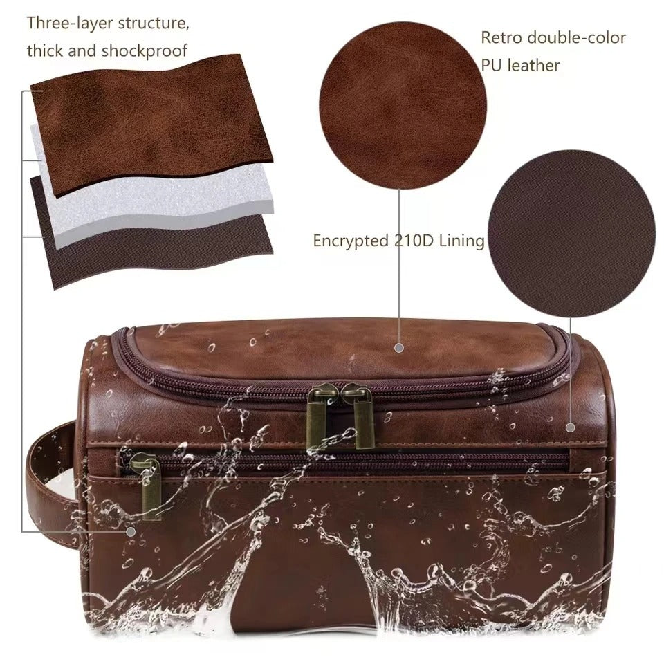 Hanging Toiletry Bag – Large Capacity Travel Organizer for Men & Women - Delicate Leather  