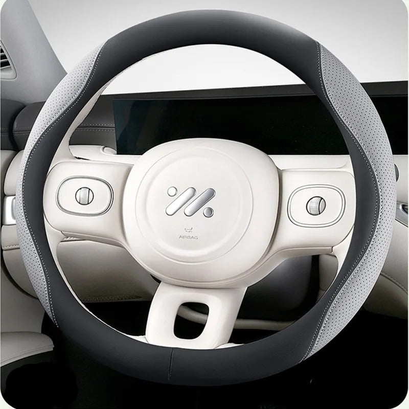 PU Leather & Mesh Car Steering Wheel Cover – Comfortable, Breathable, All-Season Grip - Delicate Leather  