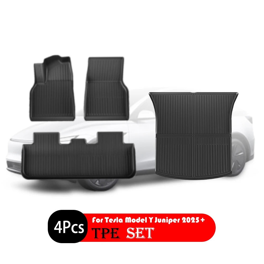 TPE Floor & Trunk Mats for Tesla Model Y Juniper 2025+ – Waterproof, All-Weather Car Accessories - Delicate Leather  
