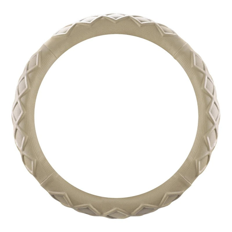 Rhombus Pattern PU Leather Steering Wheel Cover – O-Type Minimalist Non-Slip Grip - Delicate Leather