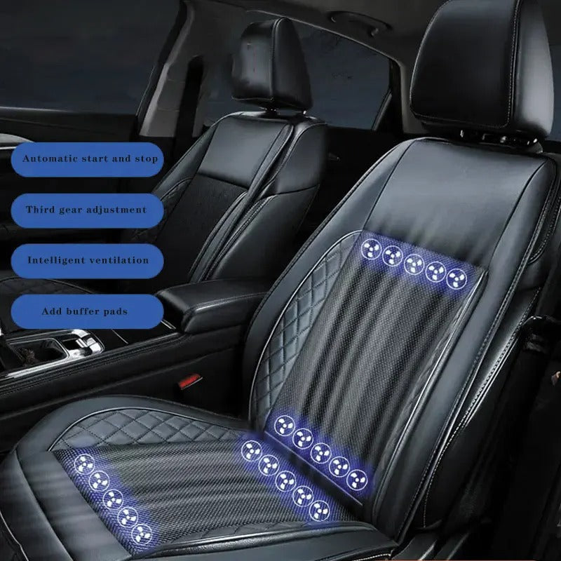 12V Car Cooling Seat Cushion with Built-in Fans – Ventilated Summer Seat Cover with Heat Dissipation and Massage Function - Delicate Leather  