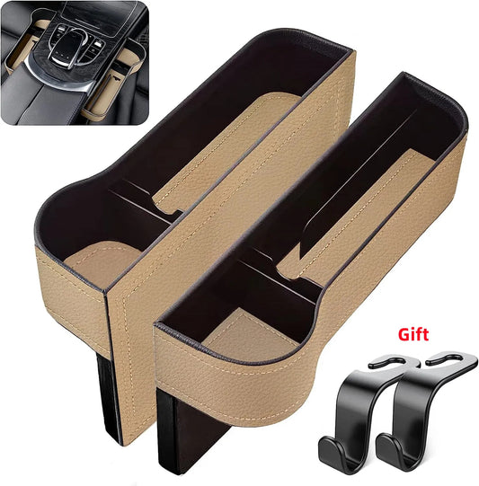 PU Leather Car Seat Gap Filler Storage Box – Large Capacity Auto Seat Crevice Organizer with Card Pocket - Delicate Leather