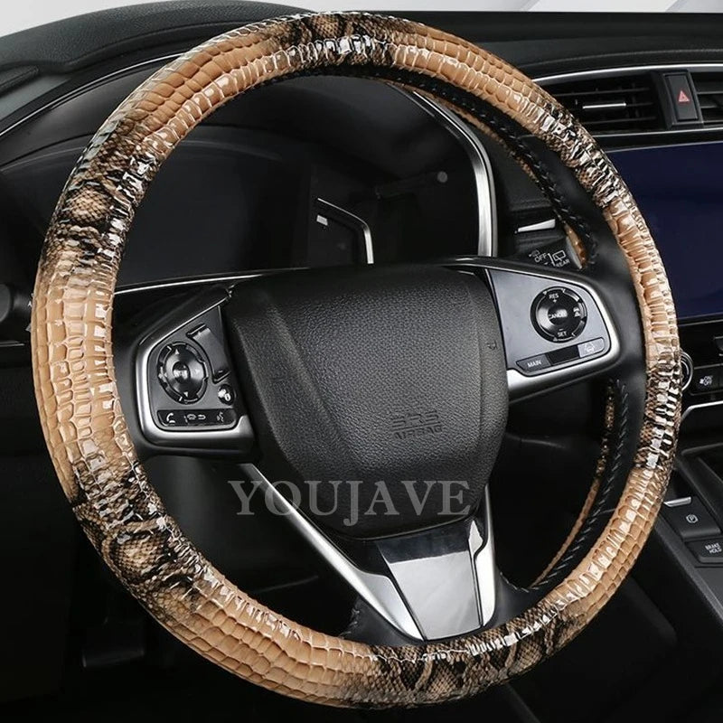 3D Crocodile Texture PU Leather Steering Wheel Cover – Universal 38CM, Anti-Slip, All-Season - Delicate Leather  
