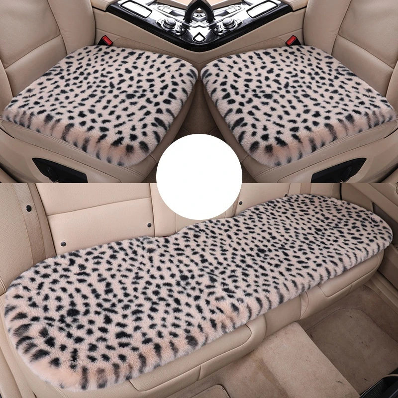 Leopard Fluffy Seat Cushion Cover – Soft Plush Car Seat Protector, Universal Fit Interior Decor for Women - Delicate Leather  