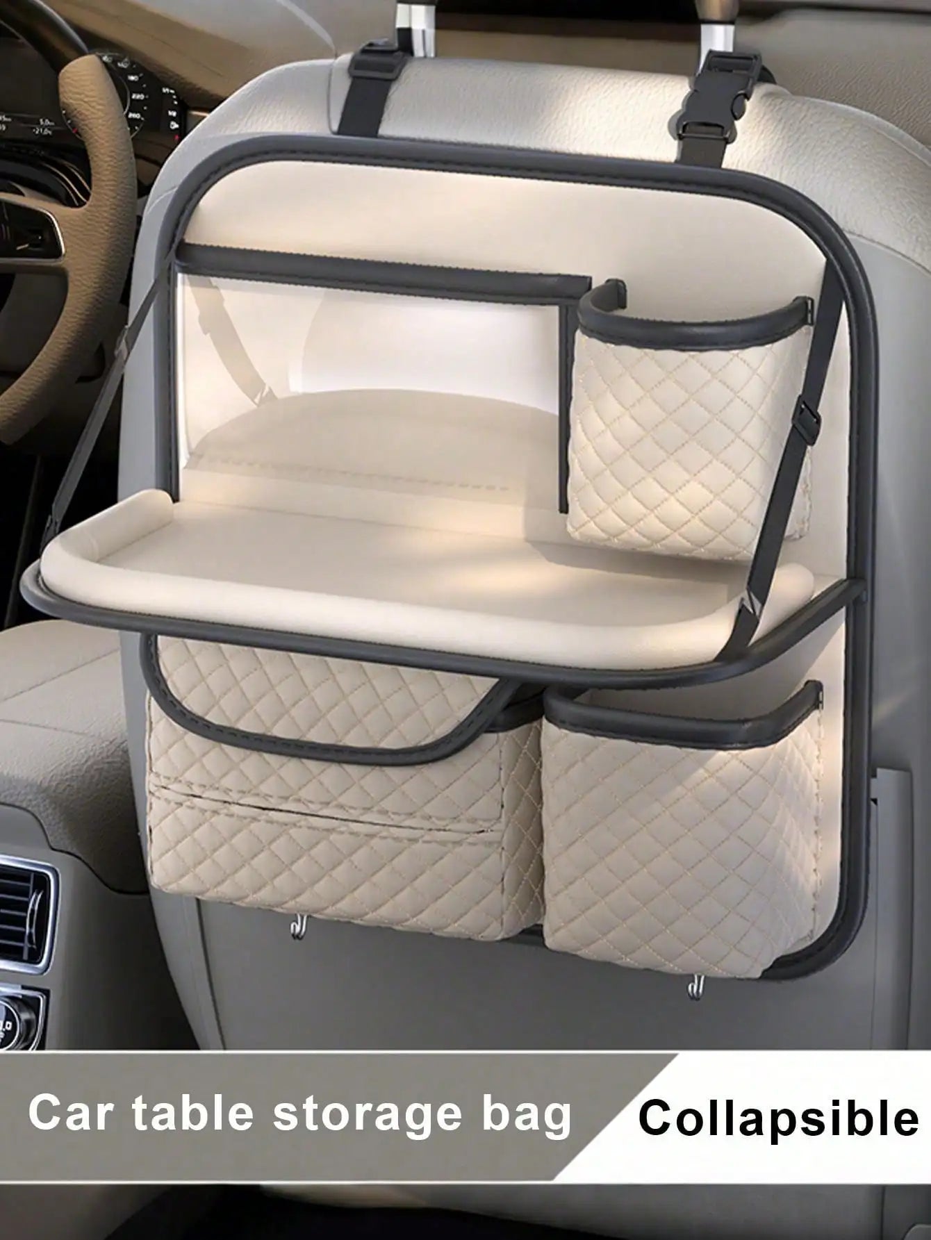 PU Leather Car Backseat Organizer – Multi-Functional Seat Back Storage Bag, Hanging Pouch for Phones, Bottles & Accessories - Delicate Leather  