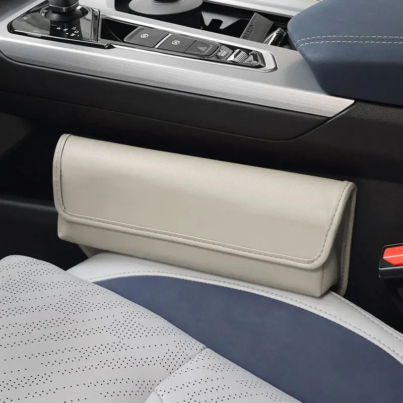 Car Seat Gap Organizer – Magnetic Lid Center Console Storage Box for Vehicle - Delicate Leather  