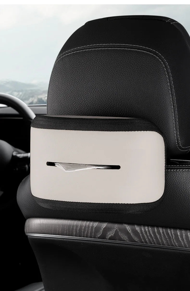 Leather Car Tissue Bag Holder – Universal Armrest & Seat Back Mounted Paper Box Organizer - Delicate Leather  