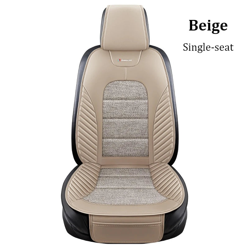 PU Leather & Linen Car Seat Cushion with Storage Bag – Breathable All-Season Seat Pad, Universal Fit - Delicate Leather  