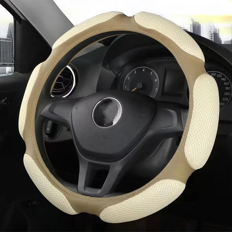 New Universal Steering Wheel Cover – Leather & Carbon Fiber, 38cm Anti-Slip Car Accessory - Delicate Leather  