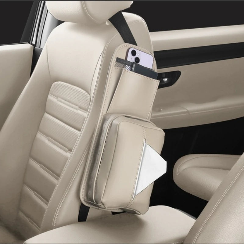 Car Seat Side Tissue Box – Hanging Paper Storage Bag for Vehicle Interior Organization - Delicate Leather  