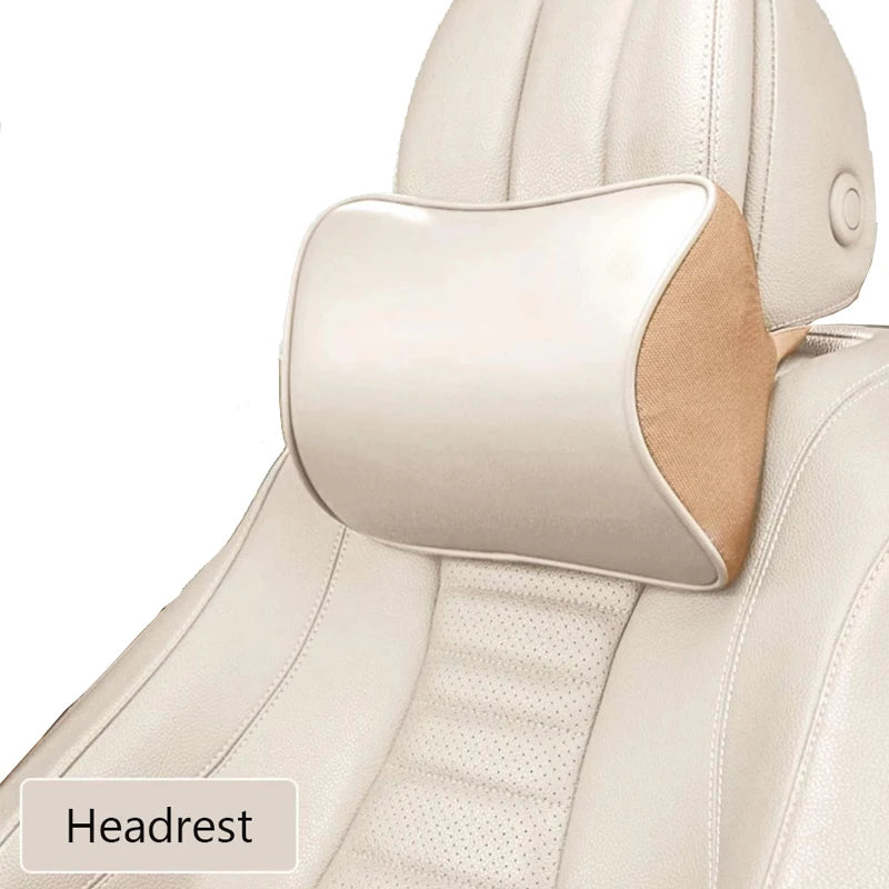 Nappa Leather Car Neck Pillow – Memory Foam Headrest Cushion, Lumbar Support for Travel & Driving Comfort - Delicate Leather  
