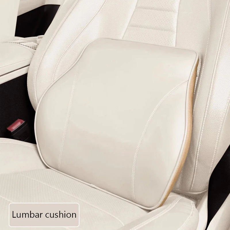 Nappa Leather Car Neck Pillow – Memory Foam Headrest Cushion, Lumbar Support for Travel & Driving Comfort - Delicate Leather  