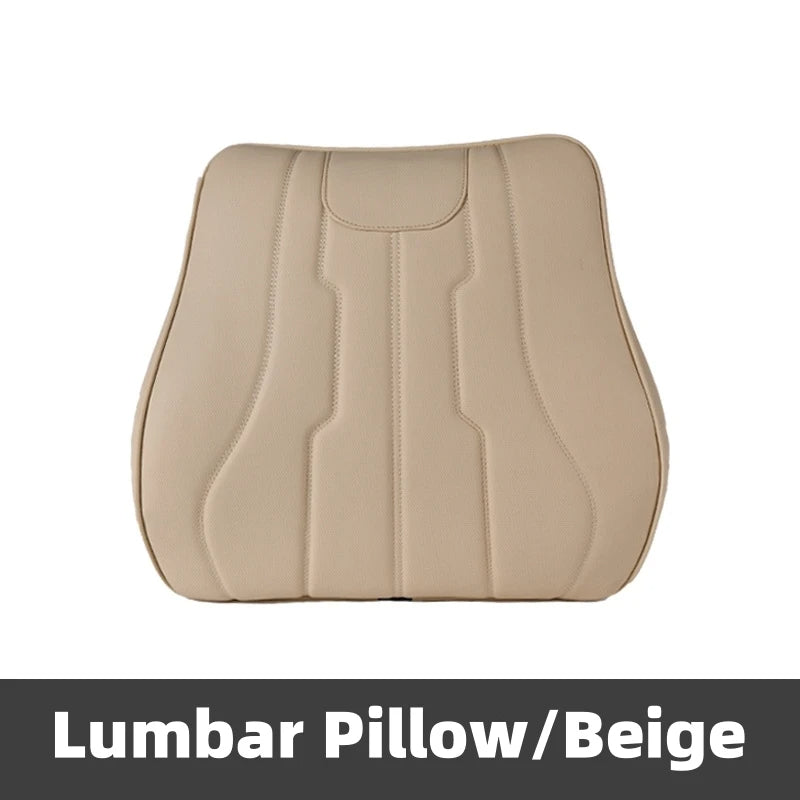 New Car Neck Pillow & Lumbar Support - Breathable Leather Seat Anti-slip Protective Cushion - Business Luxury Car Interior Headrest - Delicate Leather  