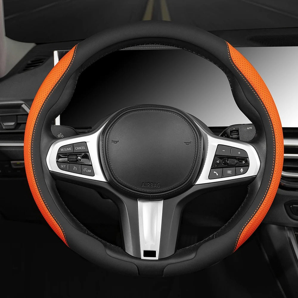 Universal Carbon Fiber Suede Nappa Leather Steering Wheel Cover 38cm – Non-Slip 15 Inch Car Steering Wheel Protector - Delicate Leather