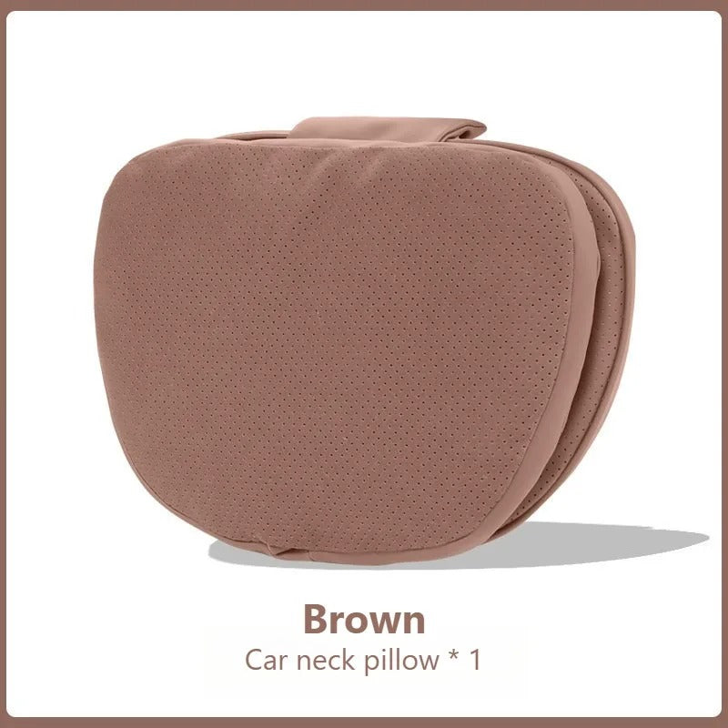 Soft Suede Car Neck & Lumbar Support Pillow Set – Memory Foam Headrest Waist Cushion with Double-Sided Design - Delicate Leather
